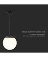 Ø20cm pendel loftlampe, mat sort - IP44, E27 fatning, opal hvid kugle, aluminium og plast, uden lyskilde