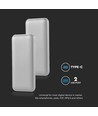 10000mAh power bank, 10W - Sølv, LED display, inkl. 30cm Type-C kabel