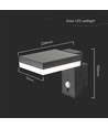 5,5W Solara væglampe med sensor - Solcelle, PIR sensor, IP54, 3000K, sort, rektangulær