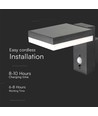 5,5W Solara væglampe med sensor - Solcelle, PIR sensor, IP54, 3000K, sort, rektangulær