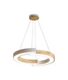 32W LED designer pendel - Ø43cm, hvid med trædetaljer, 3000K, 4000lm