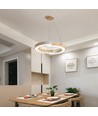 32W LED designer pendel - Ø43cm, hvid med trædetaljer, 3000K, 4000lm