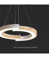 32W LED designer pendel - Ø43cm, hvid med trædetaljer, 3000K, 4000lm