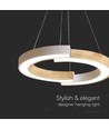 32W LED designer pendel - Ø43cm, hvid med trædetaljer, 3000K, 4000lm