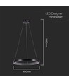19W LED pendel med krystal akryl, Ø40cm - Sort, 3000K, 2160lm, IP20 indendørs