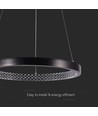19W LED pendel med krystal akryl, Ø40cm - Sort, 3000K, 2160lm, IP20 indendørs