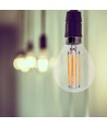E14 6W LED kronepære - P45, filament, klart glas