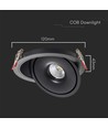 12W LED Downlight - COB, 3i1, Sort hus