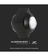 2W LED væglampe med op/ned lys - IP54, sort, COB LED, 4000K, 4x4x4cm