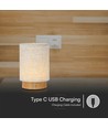 V-Tac opladelig bordlampe - Touch dæmpbar, træ-finish, beige skærm