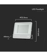 200W projektør - IP65, Sort, arbejdslampe, Samsung LED chip, 1m ledning, 6500K, grå matteret glas