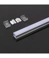 2m Alu profil til LED strips, hvid - Inkl. mælkehvidt cover, endestykker og klips, til påbygning