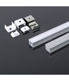 2m Alu profil til LED strips - Inkl. mælkehvidt cover, sølv, 17,4 x 12,1 mm, overflademontering