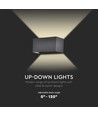 24W LED udendørs væglampe - IP65, sort, op/ned lys, 4000K, 2720lm, 20x10x10 cm