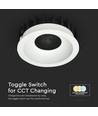 18W Ø10,6cm Blændfri CCT Downlight RA90 - Hul: Ø9,5 cm, Mål: Ø10,6 cm, 3 lyskulører, hvid front, Honeycomb