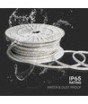 50m 10,5W/m LED strip, 3000K - IP65, 121 LED pr. meter, varm hvid, 230V plug-and-play