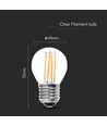 E27 6W LED kronepære - G45, kultråd, klar, 230V