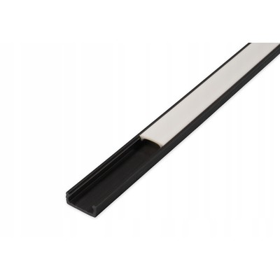 Billede af PVC profil 16x7 til LED strip - 1 meter, sort, inkl. mælkehvidt cover