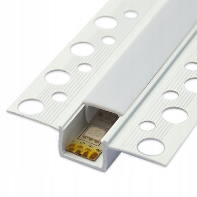 Se PVC profil 50x12 til indspartling - 2 meter, hvid, inkl. mælkehvidt cover hos MrPerfect.dk