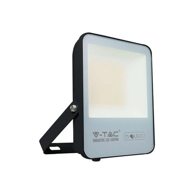 V-Tac 50W LED projektør - 150LM/W, arbejdslampe, udendørs - Dæmpbar : Ikke dæmpbar, Farve på hus : Sort, Kulør : Varm