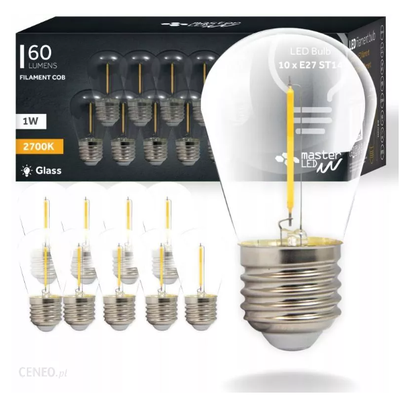 Billede af 10 stk 2W LED pære - ST14, COB filament, klart glas, E27 - Dæmpbar : Ikke dæmpbar, Kulør : Varm
