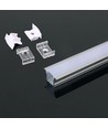 2m indbygningsprofil i aluminium - Inkl. mælkehvidt cover, endestykker og klips, sølv, til LED strips