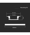 2m indbygningsprofil i aluminium, hvid - Inkl. mælkehvidt cover, til 12mm LED strip, 2000x24.7x7mm