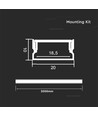 2m Alu profil til LED strips, sølv - 20x10mm, inkl. satin cover, overflademonteret