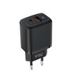 20W USB rejseadapter med PD og QC - Sort, hurtiglader, 1x USB-A og 1x USB-C PD
