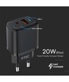 20W USB rejseadapter med PD og QC - Sort, hurtiglader, 1x USB-A og 1x USB-C PD