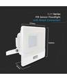 V-Tac 30W LED projektør med sensor, hvid - Samsung LED chip