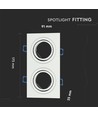Dobbelt GU10 indbygningsspot, hvid - IP54, aluminium, hul: 155x75 mm, mål: 173x91 mm, uden lyskilde
