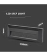 3W LED trappelys - IP65, sort, rektangulær, udendørs, 230 x 80 x 28 mm