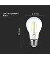 E27 6W LED filament pære - A60, klart glas, 600lm