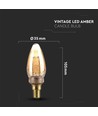 E14 2W LED Art Filament kertepære - Amber glas, 1800K, varm hvid, 65lm