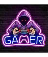 Gamer neon skilt med LED lys - Stor model 39x33 cm, perfekt til gaming værelse
