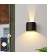 6W Væglampe - IP65, Rund, RGB + CCT Tuya, Sort, Op/ned, Justerbar, Inde / ude, Inkl. lyskilde