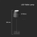 Restsalg: V-Tac opladelig bordlampe - Sort, IP20, touch dæmpbar, model mini