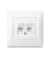 Dobbelt CAT6+CAT6 netværksstik - RJ45, hvid, indbygget, støvdæksel, BINERA serien