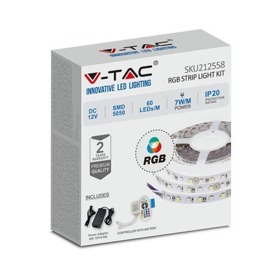 V-Tac 7W/m RGB LED strip sæt – 5m 60 LED pr. meter