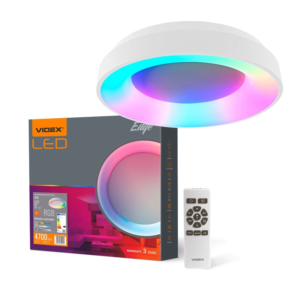 EDGE pendellampe 72W - LED Dæmpbar, RGB, med Fjernbetjening, Hvid. - Dæmpbar : Via fjernbetjening, Kulør : Kold
