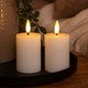 LED Bloklys, 2 stk, flammeeffekt, hvid - 7,5cm høj, Ø5cm, virker med fjernbetj (ikke inkl.), ægte stearin