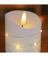 LED Bloklys med lyskæde, 12,5cm høj, flammeeffekt - Ø7,5cm, 12,5cm høj, virker m. fjernbetj, ægte stearin