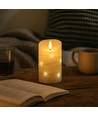 LED Bloklys med lyskæde, 12,5cm høj, flammeeffekt - Ø7,5cm, 12,5cm høj, virker m. fjernbetj, ægte stearin
