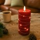 LED Bloklys med lyskæde, 15cm høj, flammeeffekt - Ø7,5cm, virker m. fjernbetj (ikke inkl.), ægte stearin, rød