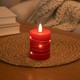 LED Bloklys med lyskæde, 10cm høj, flammeeffekt - Ø7,5cm, 10cm høj, virker m. fjernbetj, ægte stearin, rød