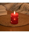 LED Bloklys med lyskæde, 10cm høj, flammeeffekt - Ø7,5cm, 10cm høj, virker m. fjernbetj, ægte stearin, rød