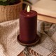 LED Bloklys 12,5cm høj, smelte-look, flammeeffekt - Ø7,5cm, 12,5cm høj, virker med fjernbetj, ægte stearin, bordeauxrød