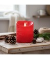 LED Bloklys Ø10cm, 3 stk, bevægelig flamme, rød - Inkl. fjernbetjening og timer, 10/12,5/15cm høj, ægte stearin