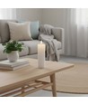 LED Bloklys 15cm høj, flammeeffekt, hvid - Ø5cm, virker m. fjernbetj, timer, ægte stearin